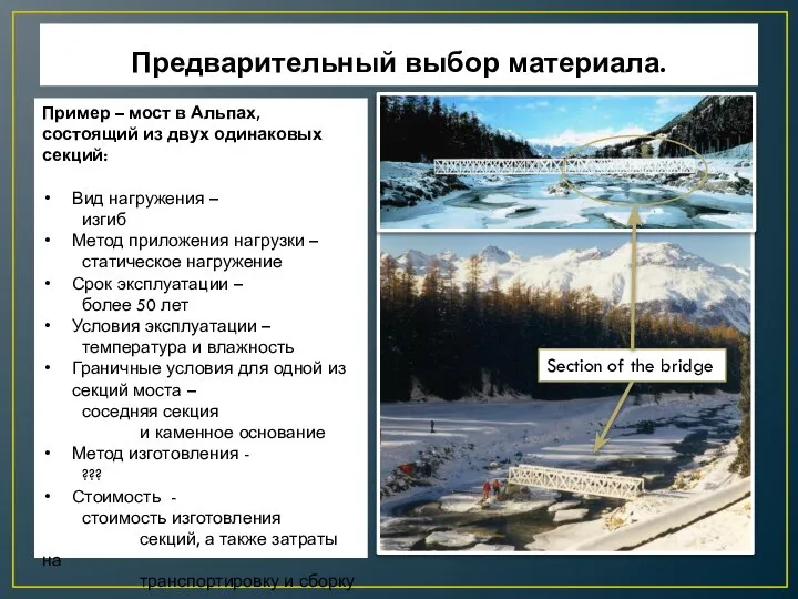 Пример – мост в Альпах, состоящий из двух одинаковых секций: Вид нагружения