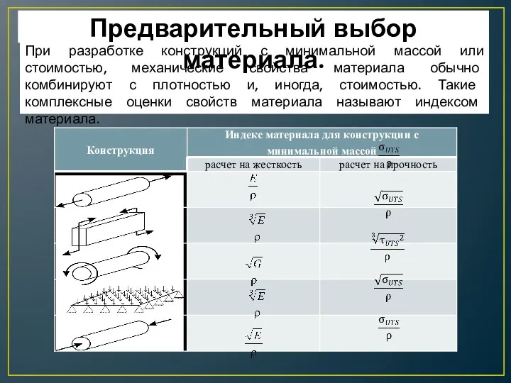 При разработке конструкций с минимальной массой или стоимостью, механические свойства материала обычно