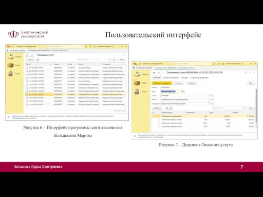 Баташова Дарья Дмитриевна Пользовательский интерфейс Рисунок 6 – Интерфейс программы для пользователя