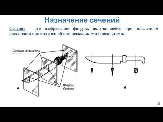 Назначение сечений 3 Сечение – это изображение фигуры, получающейся при мысленном рассечении