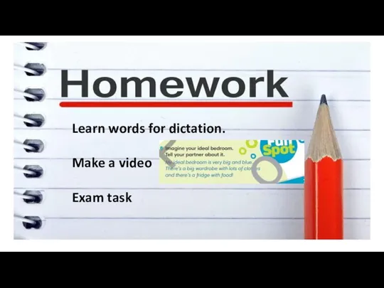 Learn words for dictation. Make a video Exam task