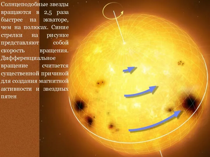 Солнцеподобные звезды вращаются в 2,5 раза быстрее на экваторе, чем на полюсах.