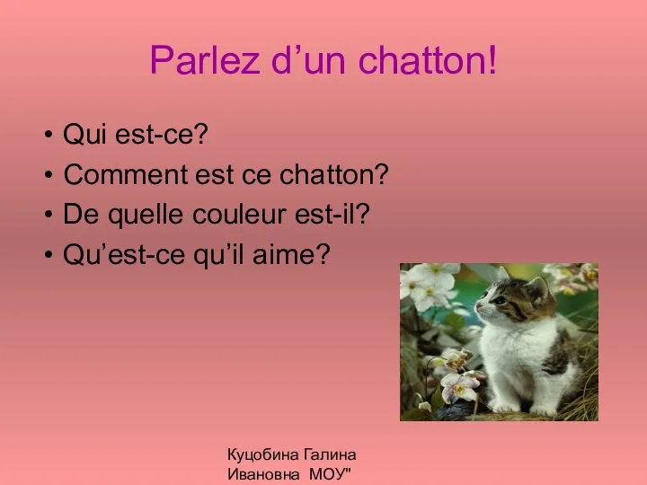 Куцобина Галина Ивановна МОУ"Алексеевская СОШ" Parlez d’un chatton! Qui est-ce? Comment est