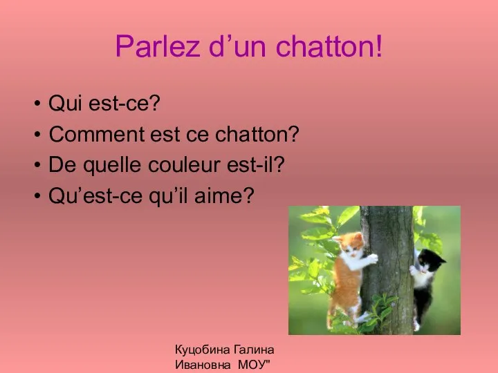 Куцобина Галина Ивановна МОУ"Алексеевская СОШ" Parlez d’un chatton! Qui est-ce? Comment est