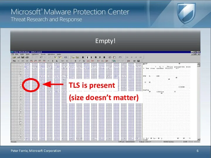 Peter Ferrie, Microsoft Corporation TLS is present (size doesn’t matter)