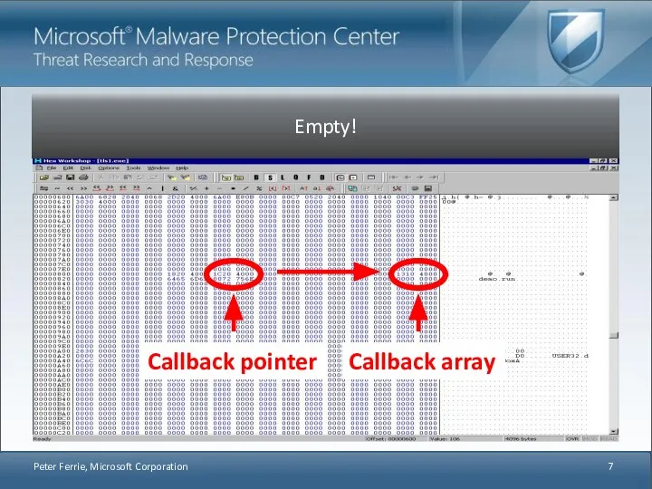 Peter Ferrie, Microsoft Corporation Callback pointer Callback array