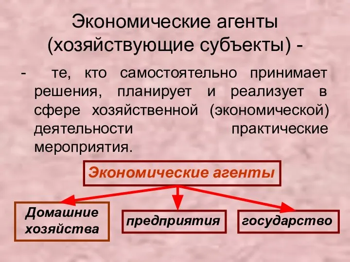 Экономические агенты (хозяйствующие субъекты) - - те, кто самостоятельно принимает решения, планирует