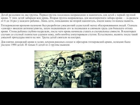 Детей разделяли на две группы. Первая группа подлежала направлению в накопитель для