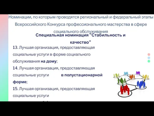 Специальная номинация "Стабильность и качество" 13. Лучшая организация, предоставляющая социальные услуги в