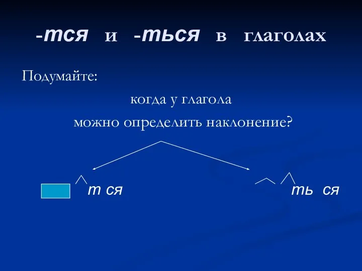 -тся и -ться в глаголах Подумайте: когда у глагола можно определить наклонение? т ся ть ся