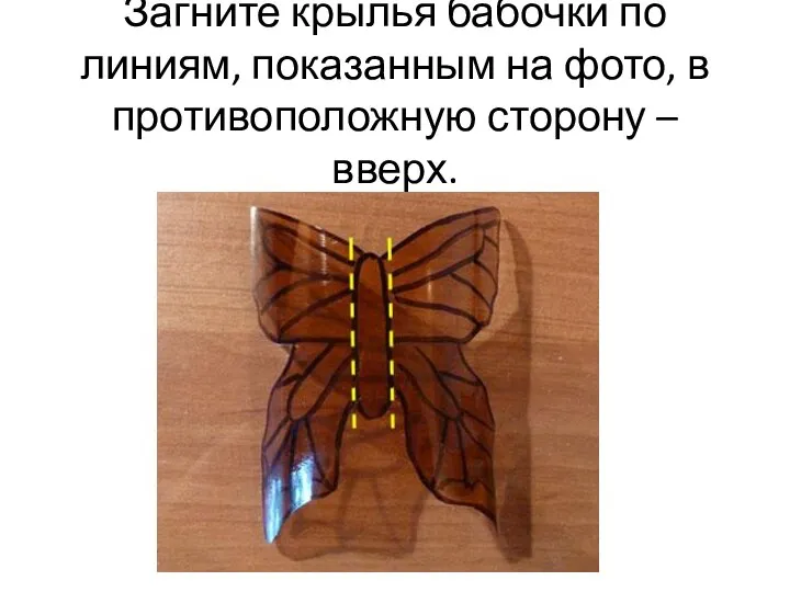 Загните крылья бабочки по линиям, показанным на фото, в противоположную сторону – вверх.
