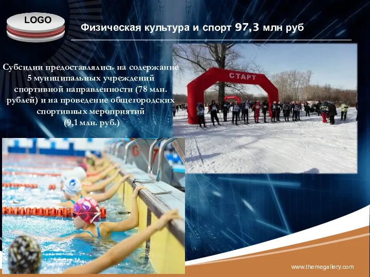 Физическая культура и спорт 97,3 млн руб www.themegallery.com Субсидии предоставлялись на содержание