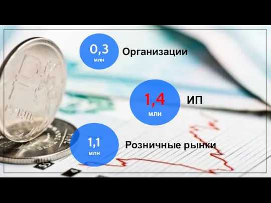 0,3 млн Организации 1,4 млн ИП 1,1 млн Розничные рынки