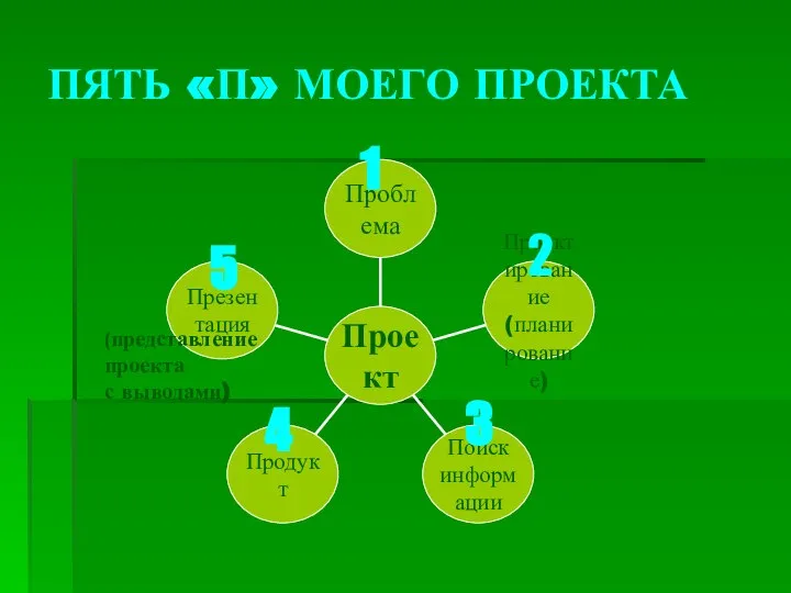 ПЯТЬ «П» МОЕГО ПРОЕКТА 1 2 3 4 5 (представление проекта с выводами)