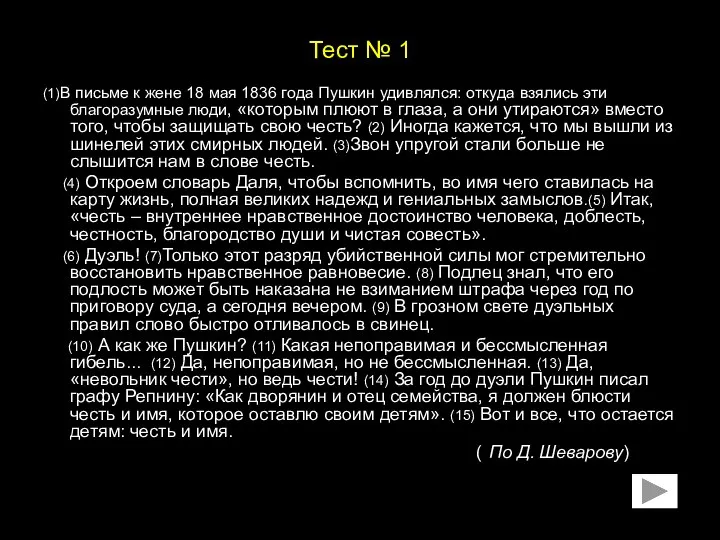Тест № 1 (1)В письме к жене 18 мая 1836 года Пушкин