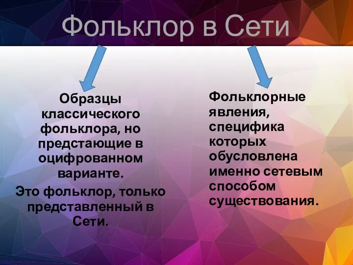 Фольклор в Сети Образцы классического фольклора, но предстающие в оцифрованном варианте. Это