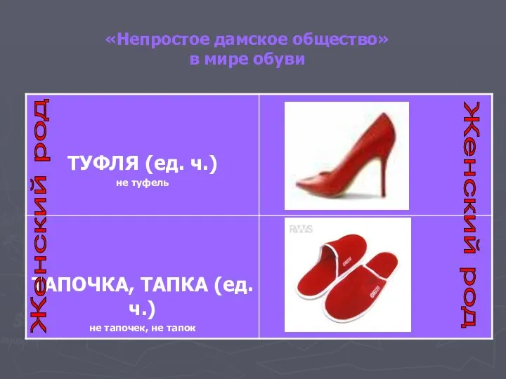 «Непростое дамское общество» в мире обуви Женский род Женский род