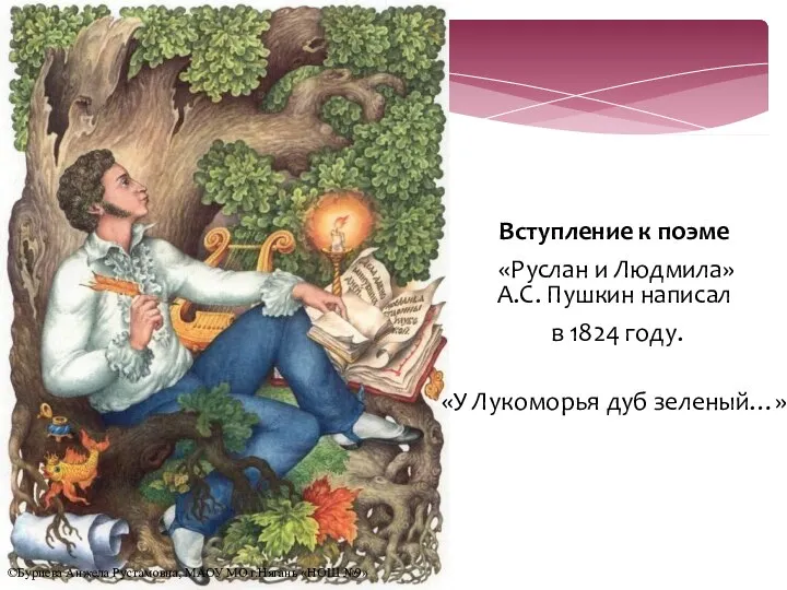 Вступление к поэме «Руслан и Людмила» А.С. Пушкин написал в 1824 году.