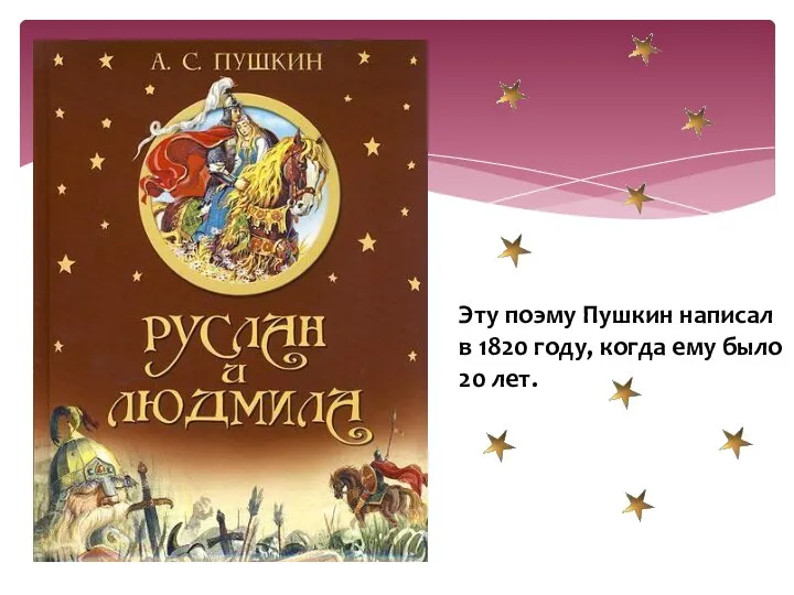 Эту поэму Пушкин написал в 1820 году, когда ему было 20 лет.