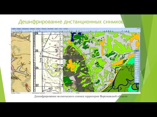 Дешифрирование дистанционных снимков Визуальное дешифрирование Дешифрирование космического снимка территории Воронежской области