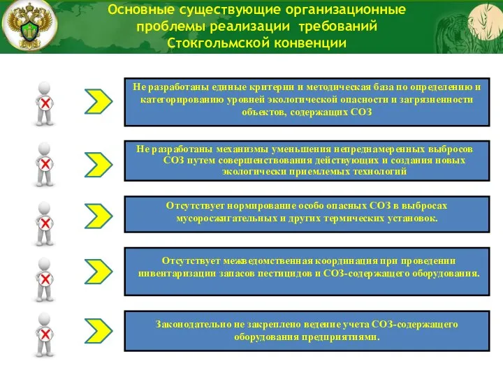 Основные существующие организационные проблемы реализации требований Стокгольмской конвенции