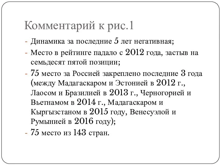 Комментарий к рис.1 Динамика за последние 5 лет негативная; Место в рейтинге