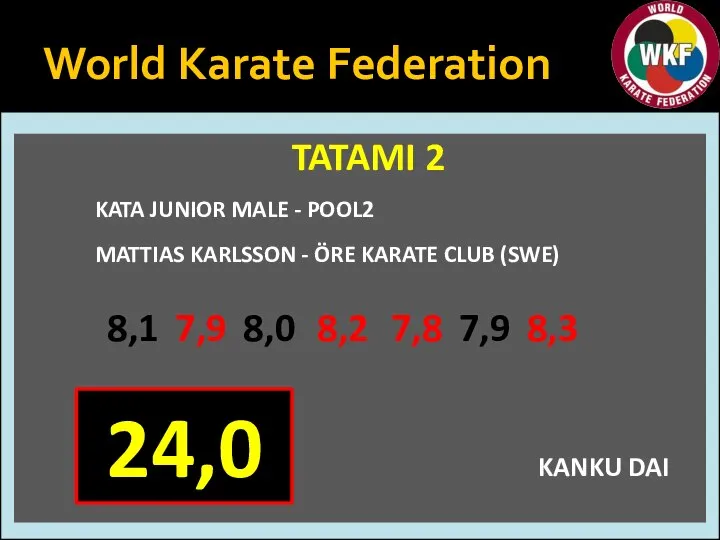 World Karate Federation TATAMI 2 KATA JUNIOR MALE - POOL2 MATTIAS KARLSSON