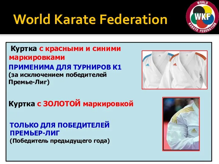 World Karate Federation Куртка с красными и синими маркировками ТОЛЬКО ДЛЯ ПОБЕДИТЕЛЕЙ