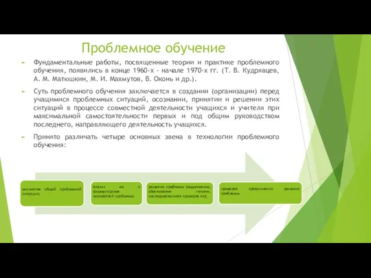 Проблемное обучение Фундаментальные работы, посвященные теории и практике проблемного обучения, появились в