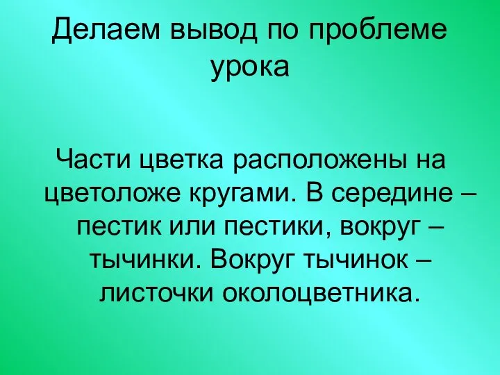 Делаем вывод по проблеме урока Части цветка расположены на цветоложе кругами. В