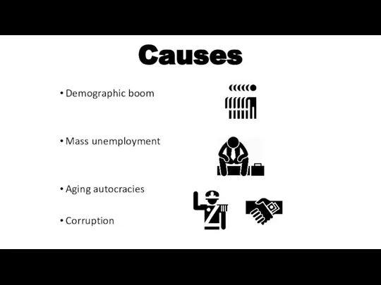 Causes Demographic boom Mass unemployment Aging autocracies Corruption