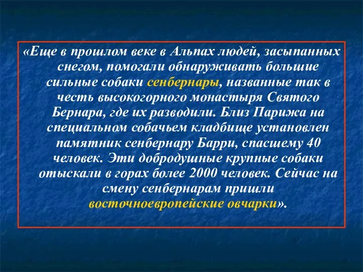 «Еще в прошлом веке в Альпах людей, засыпанных снегом, помогали обнаруживать большие