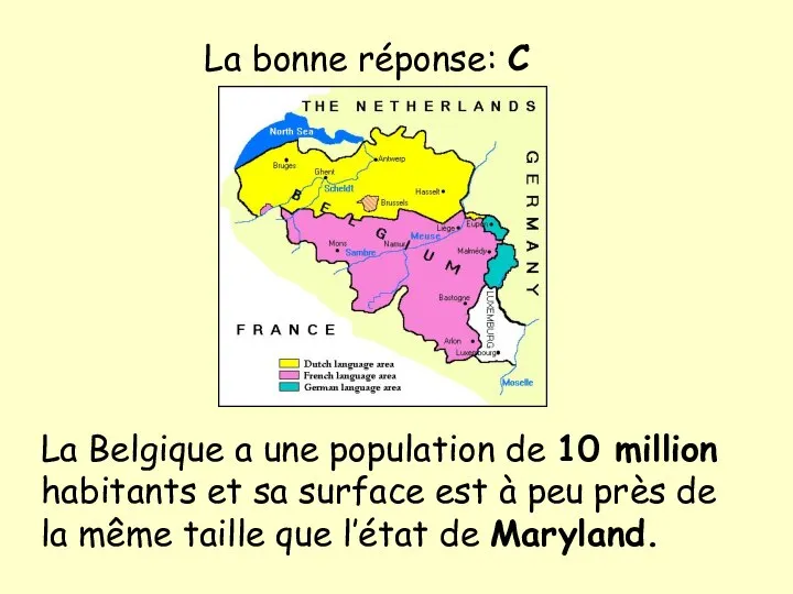 La Belgique a une population de 10 million habitants et sa surface