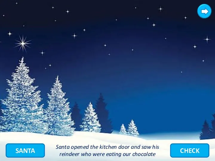 SANTA CHECK Santa opened the kitchen door and saw his reindeer who were eating our chocolate