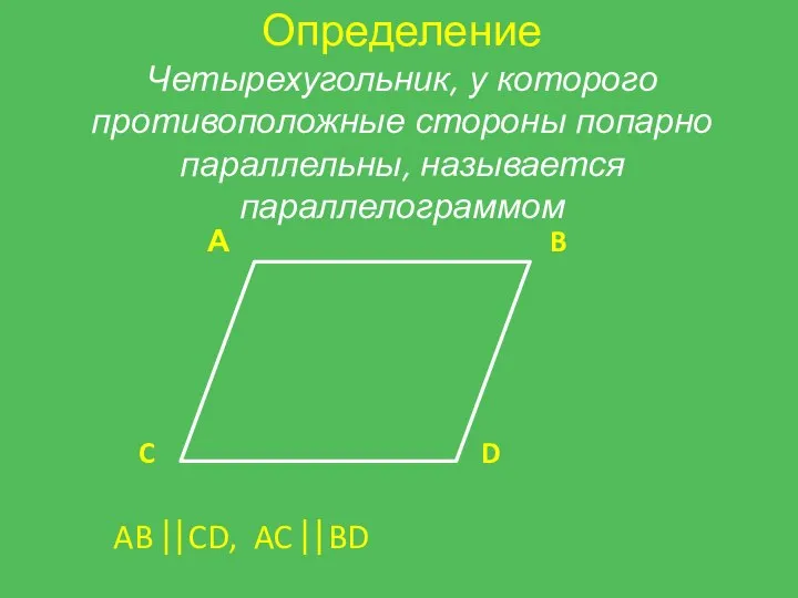 А B C D AB ⎢⎢CD, AC ⎢⎢BD Определение Четырехугольник, у которого