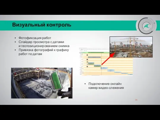 Визуальный контроль Фотофиксация работ Слайдер просмотра с датами и геопозиционированием снимка Привязка