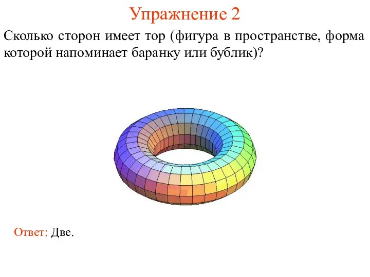 Упражнение 2 Сколько сторон имеет тор (фигура в пространстве, форма которой напоминает