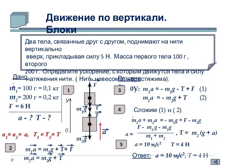 Движение по вертикали. Блоки Два тела, связанные друг с другом, поднимают на