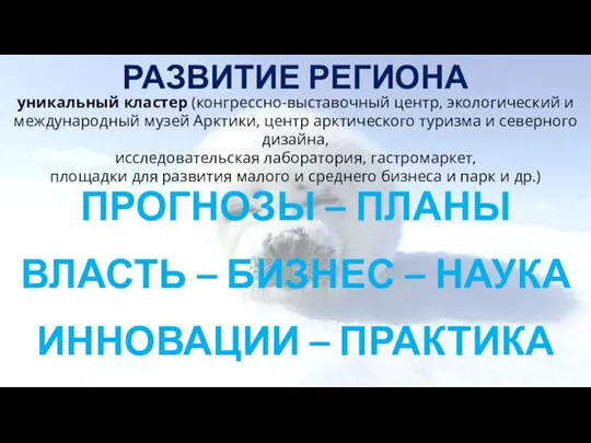 уникальный кластер (конгрессно-выставочный центр, экологический и международный музей Арктики, центр арктического туризма