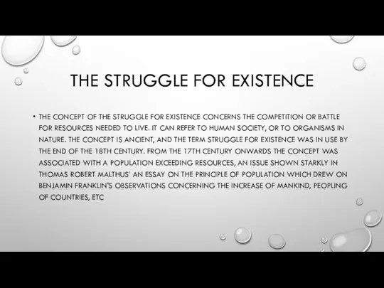 THE STRUGGLE FOR EXISTENCE THE CONCEPT OF THE STRUGGLE FOR EXISTENCE CONCERNS