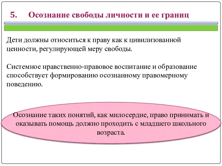 5. Осознание свободы личности и ее границ Дети должны относиться к праву