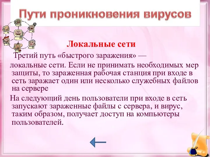 Локальные сети Третий путь «быстрого заражения» — локальные сети. Если не принимать