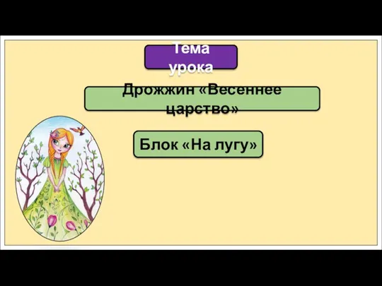 Дрожжин «Весеннее царство» Тема урока Блок «На лугу»