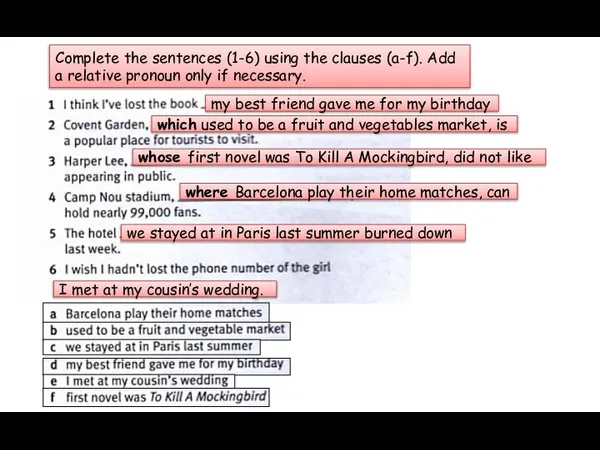 Complete the sentences (1-6) using the clauses (a-f). Add a relative pronoun