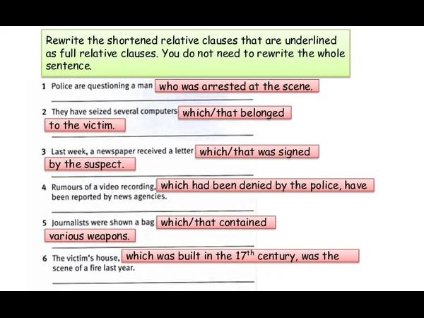 Rewrite the shortened relative clauses that are underlined as full relative clauses.