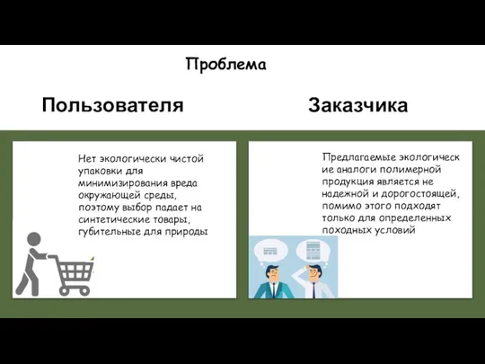 Пользователя Заказчика Проблема Предлагаемые экологические аналоги полимерной продукция является не надежной и