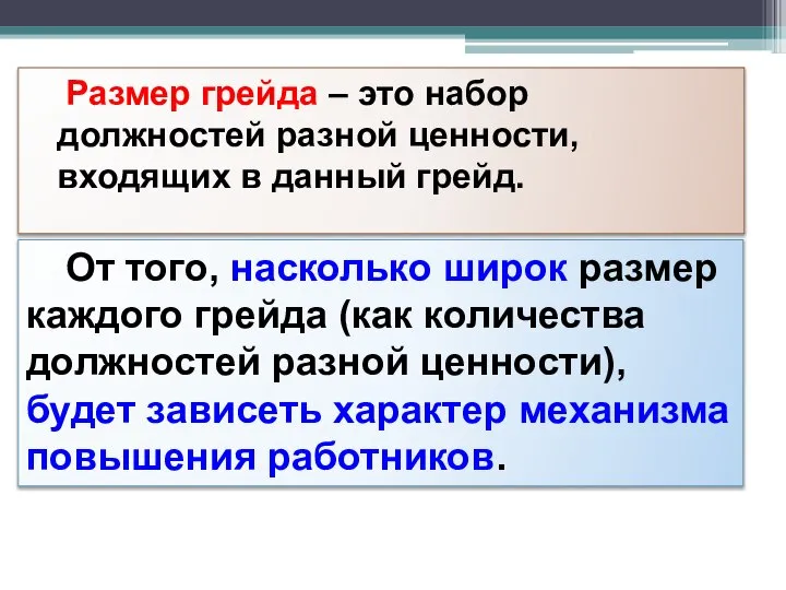 Размер грейда – это набор должностей разной ценности, входящих в данный грейд.