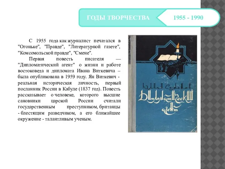 С 1955 года как журналист печатался в "Огоньке", "Правде", "Литературной газете", "Комсомольской