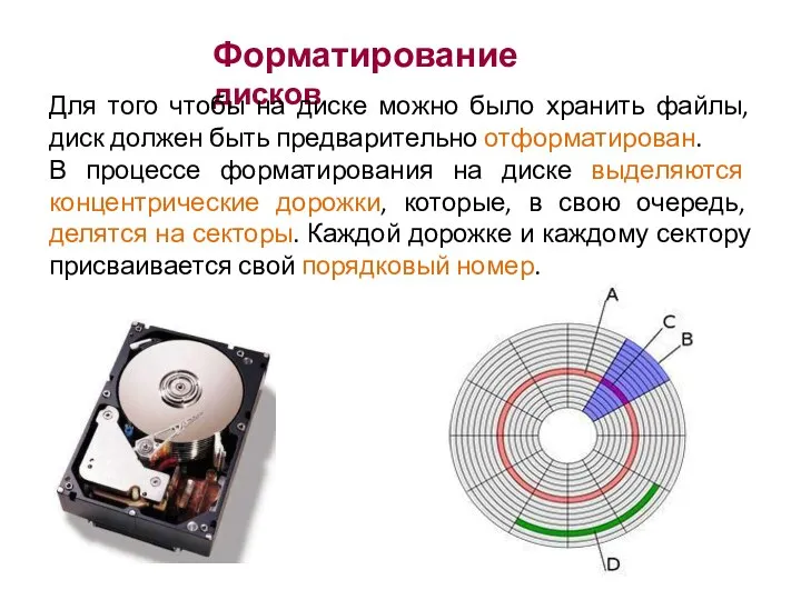 Форматирование дисков Для того чтобы на диске можно было хранить файлы, диск