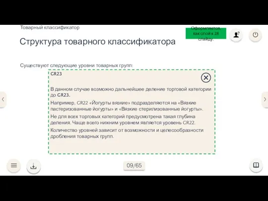 Существуют следующие уровни товарных групп: Вернуться к примеру GR20 GR21 GR22 GR23